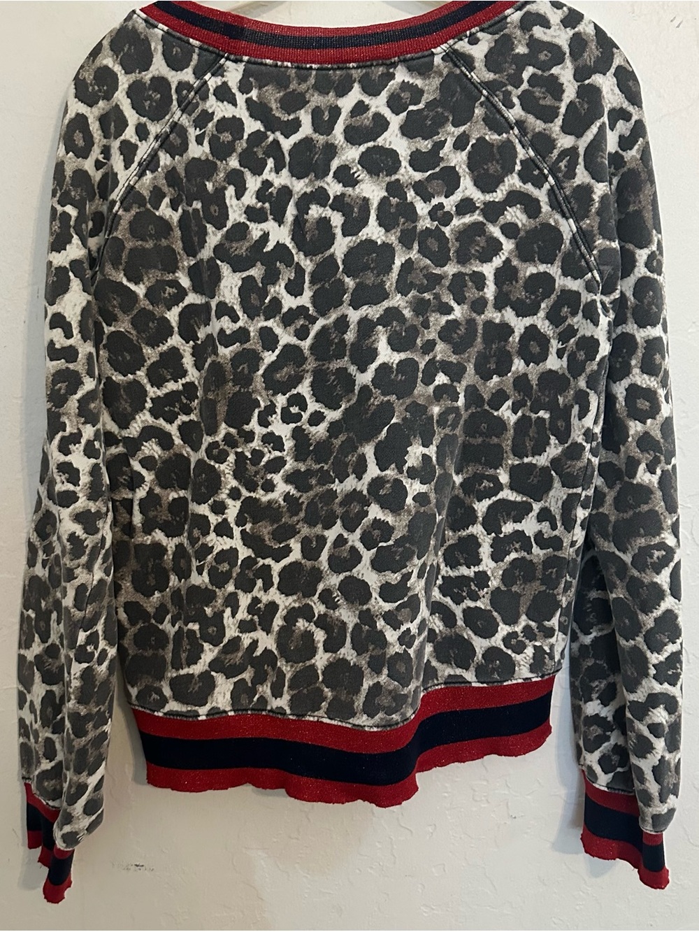 Pam & Gela Gray Leopard-Print Crewneck with Red & Navy Trim - Picture 2 of 5